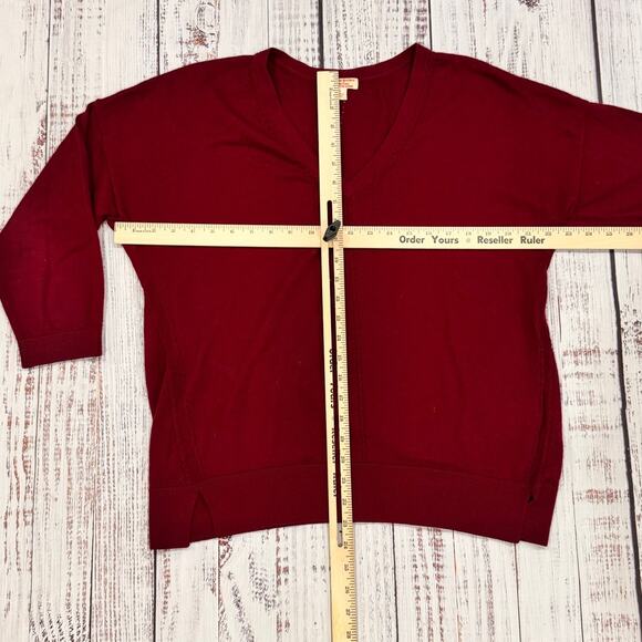 Brooks Brothers Merino Wool V-Neck Sweater Women’s L Burgundy 3/4 Sleeve - Picture 6 of 7